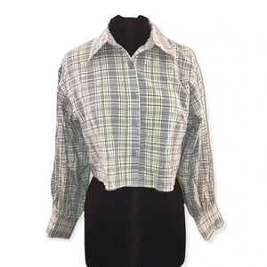 Sans Souci Cropped Plaid Blouse Size M